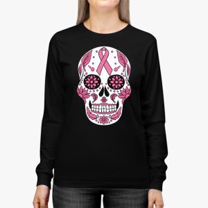 Sugar Skull Pink Ribbon Calavera Breast Cancer Awareness Longsleeve Tee 3 4