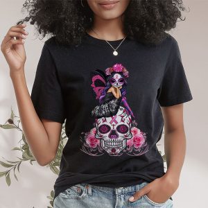 Sugar Skull Pink Ribbon Calavera Breast Cancer Awareness T Shirt 2 3