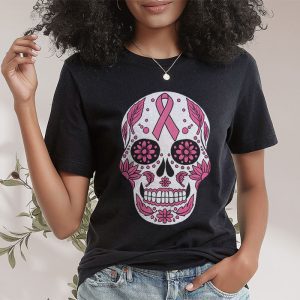 Sugar Skull Pink Ribbon Calavera Breast Cancer Awareness T Shirt 2 4