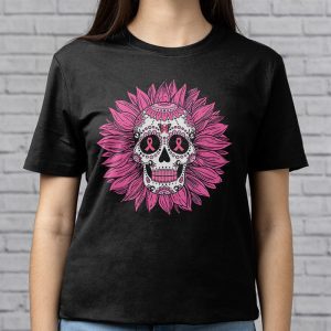 Sugar Skull Pink Ribbon Calavera Breast Cancer Awareness T Shirt 3 1