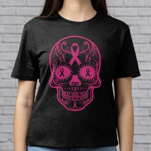 Sugar Skull Pink Ribbon Calavera Breast Cancer Awareness T Shirt 3 2