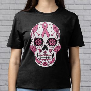 Sugar Skull Pink Ribbon Calavera Breast Cancer Awareness T Shirt 3 4