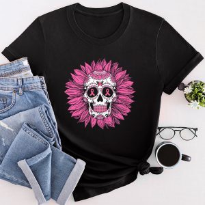 Sugar Skull Pink Ribbon Calavera Breast Cancer Awareness T-Shirt