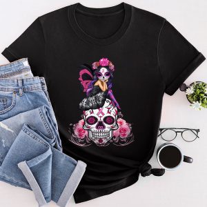 Sugar Skull Pink Ribbon Calavera Breast Cancer Awareness T-Shirt