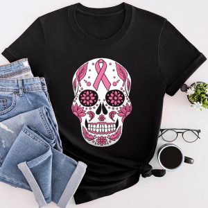 Sugar Skull Pink Ribbon Calavera Breast Cancer Awareness T-Shirt