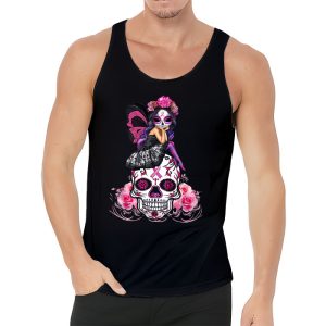 Sugar Skull Pink Ribbon Calavera Breast Cancer Awareness Tank Top 3 3