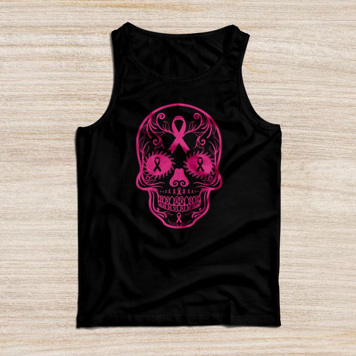 Sugar Skull Pink Ribbon Calavera Breast Cancer Awareness Tank Top