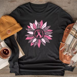 Sunflower Pink Breast Cancer Awareness Women Warrior Longsleeve Tee 2 2