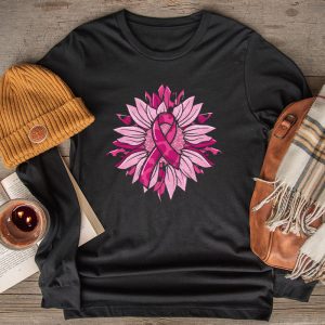 Sunflower Pink Breast Cancer Awareness Women Warrior Longsleeve Tee 2 3