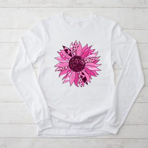 Sunflower Pink Breast Cancer Awareness Women Warrior Longsleeve Tee 2