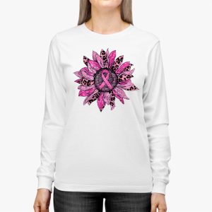 Sunflower Pink Breast Cancer Awareness Women Warrior Longsleeve Tee 3 4