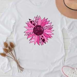 Sunflower Pink Breast Cancer Awareness Women Warrior Longsleeve Tee