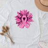 Sunflower Pink Breast Cancer Awareness Women Warrior Longsleeve Tee