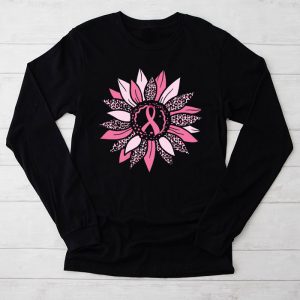 Sunflower Pink Breast Cancer Awareness Women Warrior Longsleeve Tee