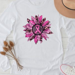 Sunflower Pink Breast Cancer Awareness Women Warrior Longsleeve Tee