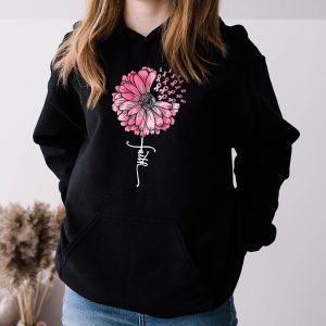 Sunflower Pink Ribbon Faith Breast Cancer Awareness Womens Hoodie 3 1