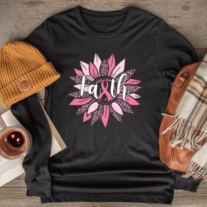 Sunflower Pink Ribbon Faith Breast Cancer Awareness Womens Longsleeve Tee 2 3
