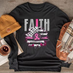 Sunflower Pink Ribbon Faith Breast Cancer Awareness Womens Longsleeve Tee 2