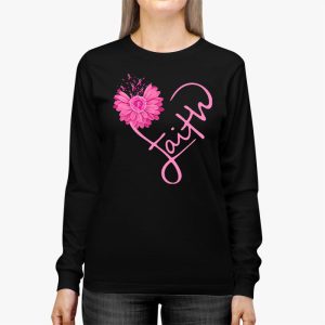 Sunflower Pink Ribbon Faith Breast Cancer Awareness Womens Longsleeve Tee 3 2