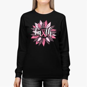 Sunflower Pink Ribbon Faith Breast Cancer Awareness Womens Longsleeve Tee 3 3