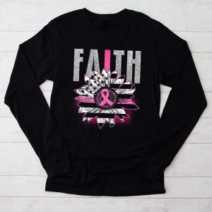 Sunflower Pink Ribbon Faith Breast Cancer Awareness Womens Longsleeve Tee