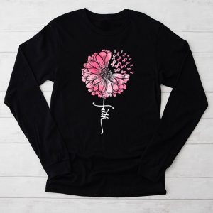 Sunflower Pink Ribbon Faith Breast Cancer Awareness Womens Longsleeve Tee