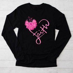 Sunflower Pink Ribbon Faith Breast Cancer Awareness Womens Longsleeve Tee