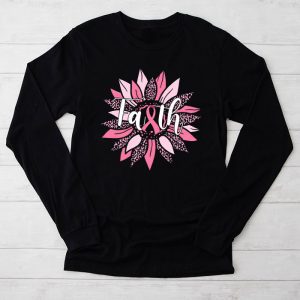 Sunflower Pink Ribbon Faith Breast Cancer Awareness Womens Longsleeve Tee