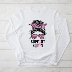 Support Squad Messy Bun Leopard Pink Breast Cancer Awareness Longsleeve Tee 2 5