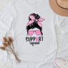 Support Squad Messy Bun Leopard Pink Breast Cancer Awareness Longsleeve Tee