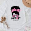 Support Squad Messy Bun Leopard Pink Breast Cancer Awareness Longsleeve Tee