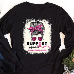 Support Squad Messy Bun Warrior Breast Cancer Awareness Longsleeve Tee 1