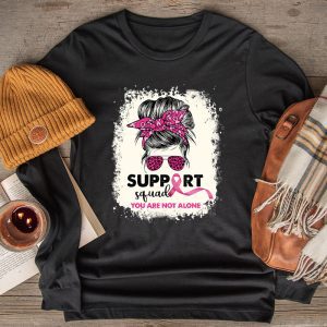 Support Squad Messy Bun Warrior Breast Cancer Awareness Longsleeve Tee 2