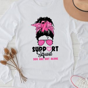 Support Squad Messy Bun Warrior Breast Cancer Awareness Longsleeve Tee