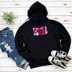 Support Squad Team Breast Cancer Awareness Retro Groovy Hoodie