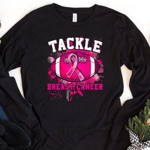 Tackle Breast Cancer Awareness Football Pink Ribbon Boys Kid Longsleeve Tee 1 1