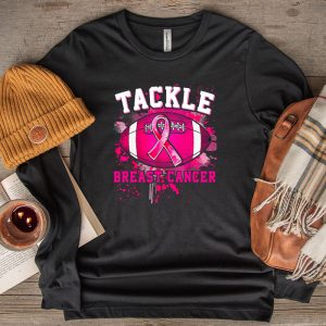 Tackle Breast Cancer Awareness Football Pink Ribbon Boys Kid Longsleeve Tee