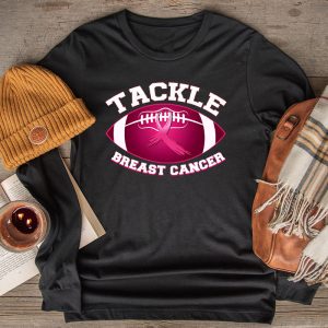 Tackle Football Pink Ribbon Breast Cancer Awareness Boys Kid Longsleeve Tee 2