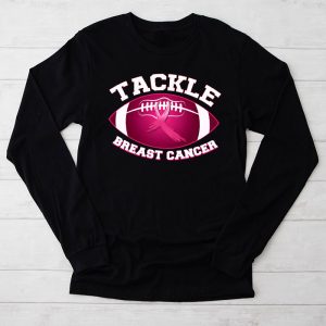 Tackle Football Breast Cancer Awareness Shirt Pink Ribbon Boys Kid Longsleeve Tee