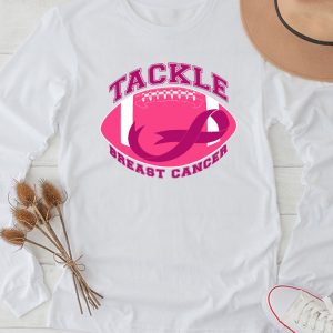 Tackle Football Pink Ribbon Breast Cancer Awareness Boys Kid Longsleeve Tee