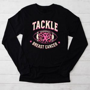 Tackle Football Breast Cancer Awareness Shirt Pink Ribbon Boys Kid Longsleeve Tee