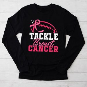 Tackle Football Pink Ribbon Breast Cancer Awareness Boys Kid Longsleeve Tee