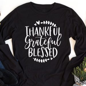 Thankful Grateful Blessed Pumpkin Thanksgiving Day Women Longsleeve Tee 1 2