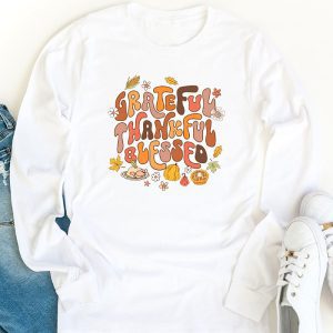 Thankful Grateful Blessed Thankful Pumpkin Thanksgiving Fall Longsleeve Tee 1 1