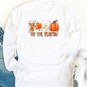 Tis The Season Pumpkin Leaf Latte Fall Thanksgiving Baseball Longsleeve Tee 1 1