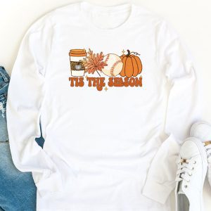 Tis The Season Pumpkin Leaf Latte Fall Thanksgiving Baseball Longsleeve Tee 1 4