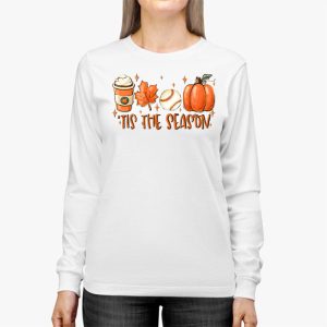 Tis The Season Pumpkin Leaf Latte Fall Thanksgiving Baseball Longsleeve Tee 2 1