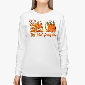 Tis The Season Pumpkin Leaf Latte Fall Thanksgiving Baseball Longsleeve Tee 2 2