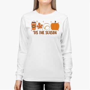 Tis The Season Pumpkin Leaf Latte Fall Thanksgiving Baseball Longsleeve Tee 2