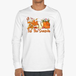 Tis The Season Pumpkin Leaf Latte Fall Thanksgiving Baseball Longsleeve Tee 3 2